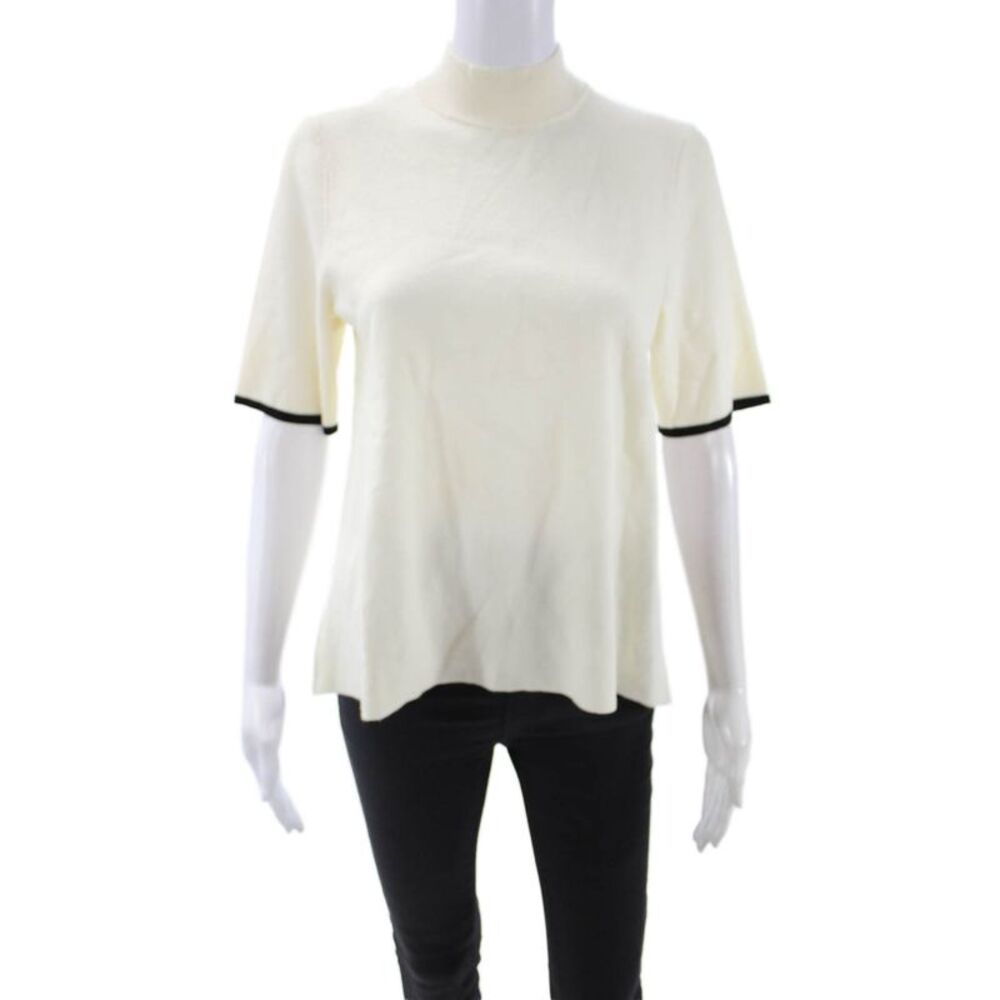 Moth Anthropologie Womens Ringer Mock Neck White T-Shirt Short Sleeve Size M